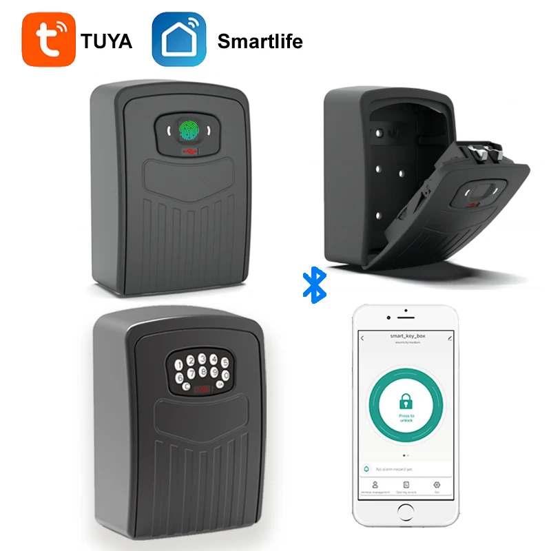 

Tuya Wall Mounted Key Box Fingerprint/Password Unlock Smart key Storage Secret Box Bluetooth Smart Life APP Home Safe Lockbox