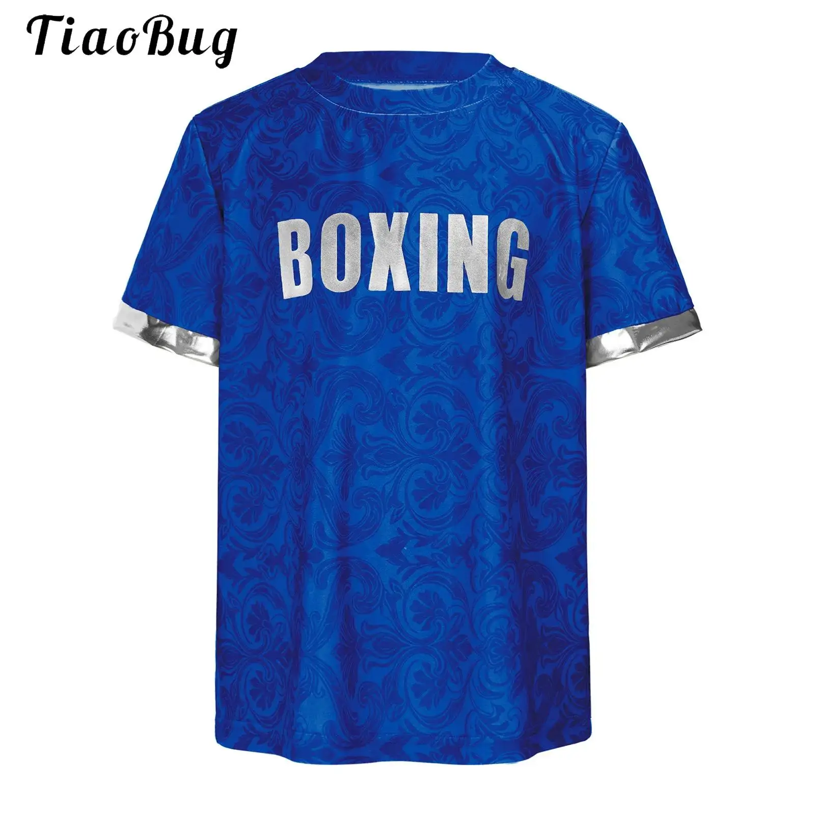 

Kids Boys Girls Boxing Shirts Quick-drying Short Sleeve Metallic Cuffs Sports Top Letter Floral Print Training Shirts
