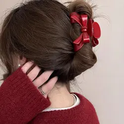 Garra de cabelo com ácido acético para mulheres, laço vermelho de ano novo, requintado grampo de cabelo para meninas, moda coreana, doce e fofo