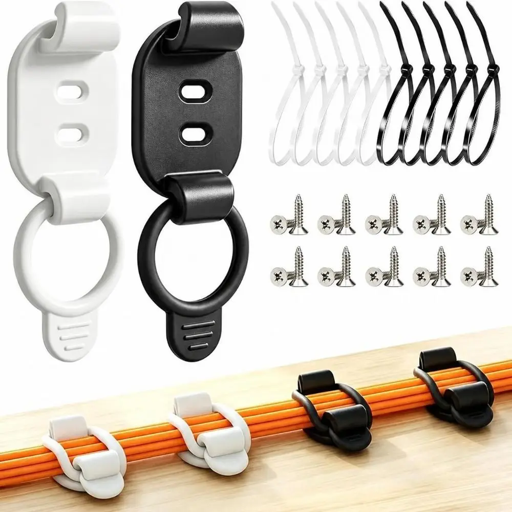 10pcs Portable Self Adhesive Cable Management Clips Adjustable Strong Bond Cord Organizer Reusable Cable Ties Home