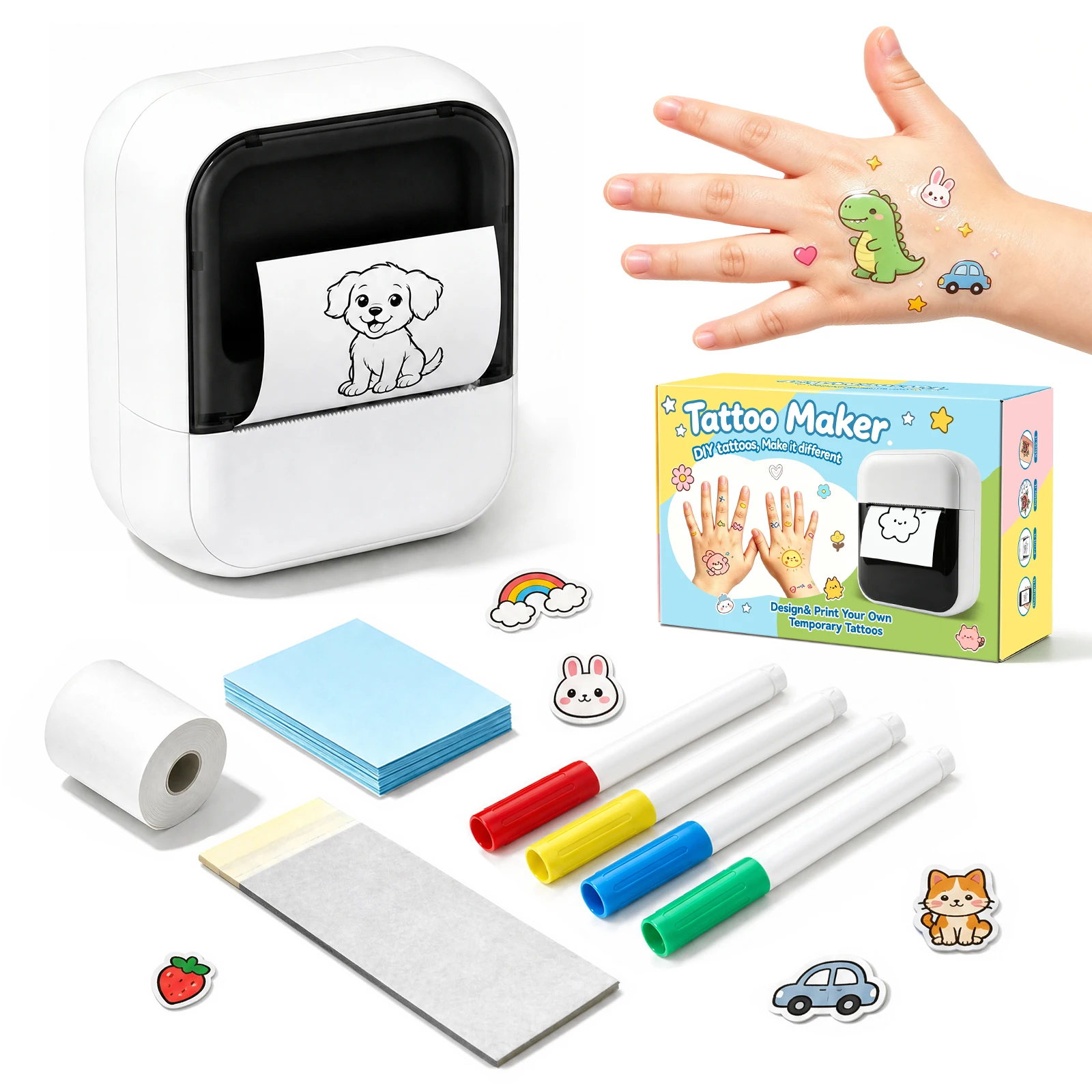 Portable Tattoo Transfer Machine Mini Tattoo Printer Inkless Small Printer Stencil for Tattoo Pattern Logo Kids Child