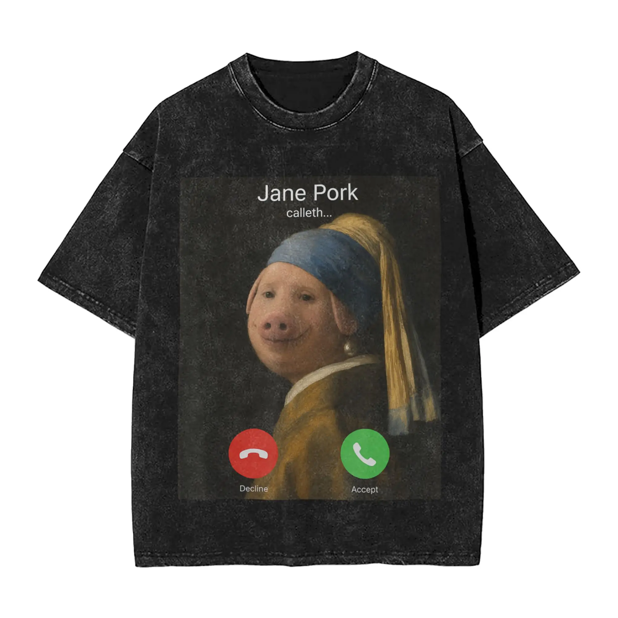 John Pork Girl with a Pearl Earring Vermeer Funny Meme Viral T Shirts Clothes Summer Y2K Retro T Shirt O-Neck Hipster Tee Shirt