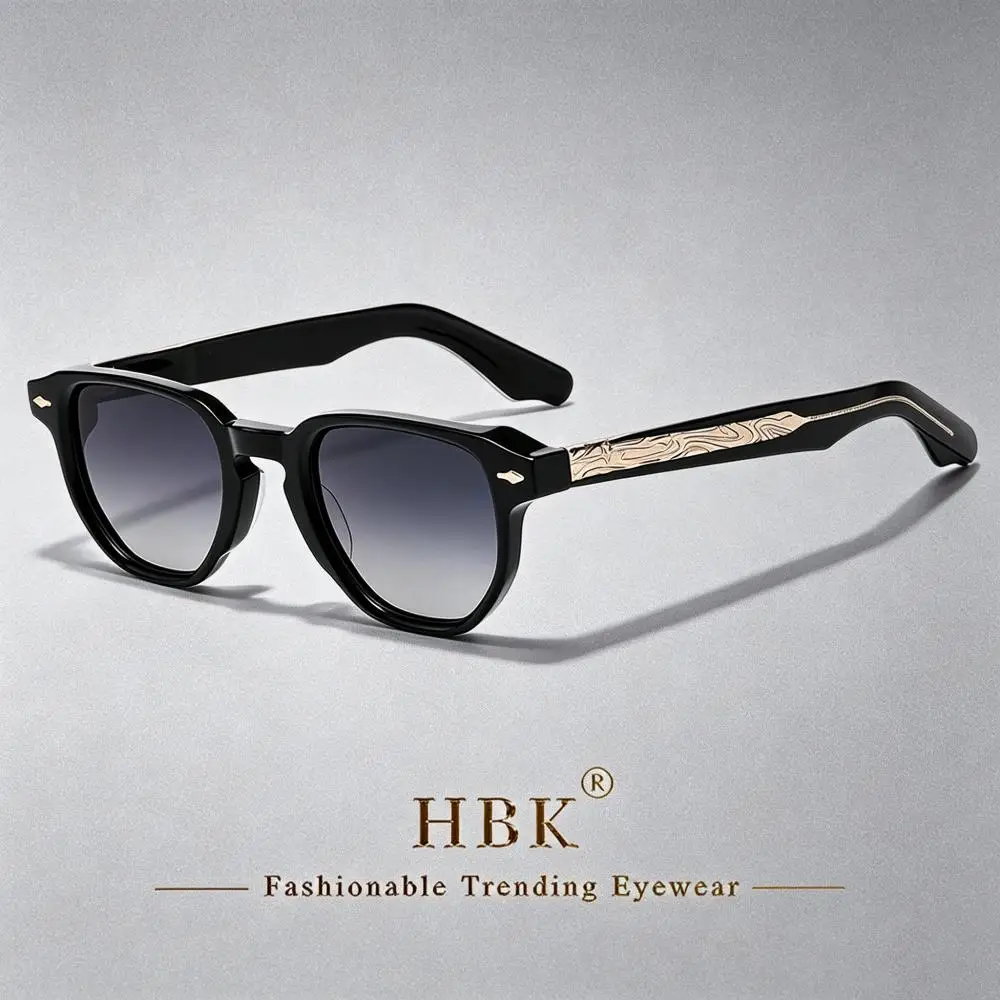 HBK Vintage Men's Polarized Sunglasses Fashion Acetate Square Thick Frame Women's Outdoor Travel Business Casual Glasses