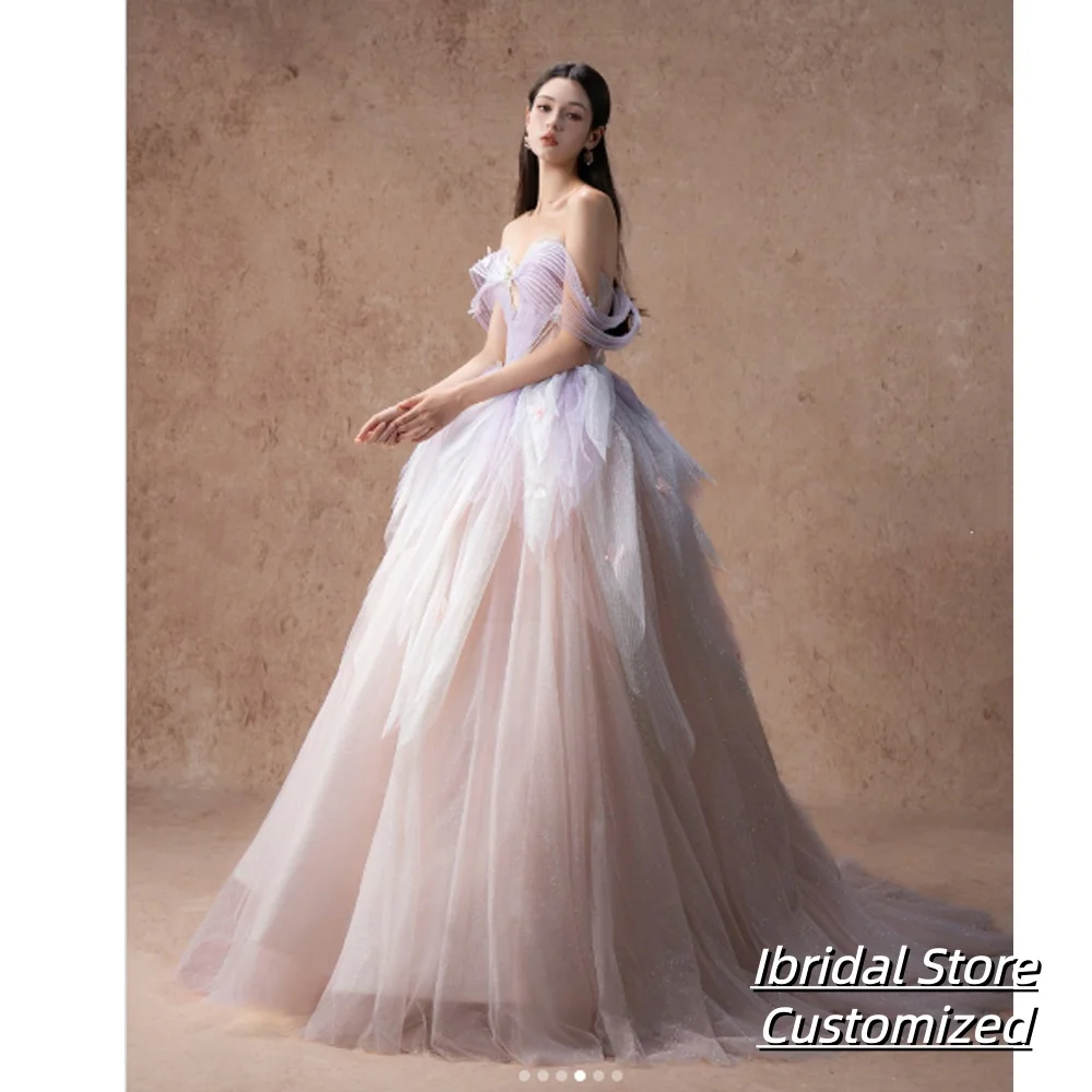 ชุดราตรีหรูหราประดับลูกปัดวิบวับสำหรับงานพรอม แบบเปิดไหล่ สีตัดกัน ทรงเอไลน์ ชุดออกงานกลางคืนแบบทางการ สั่งตัดได้ ถ่ายรูปสไตล์เกาหลี