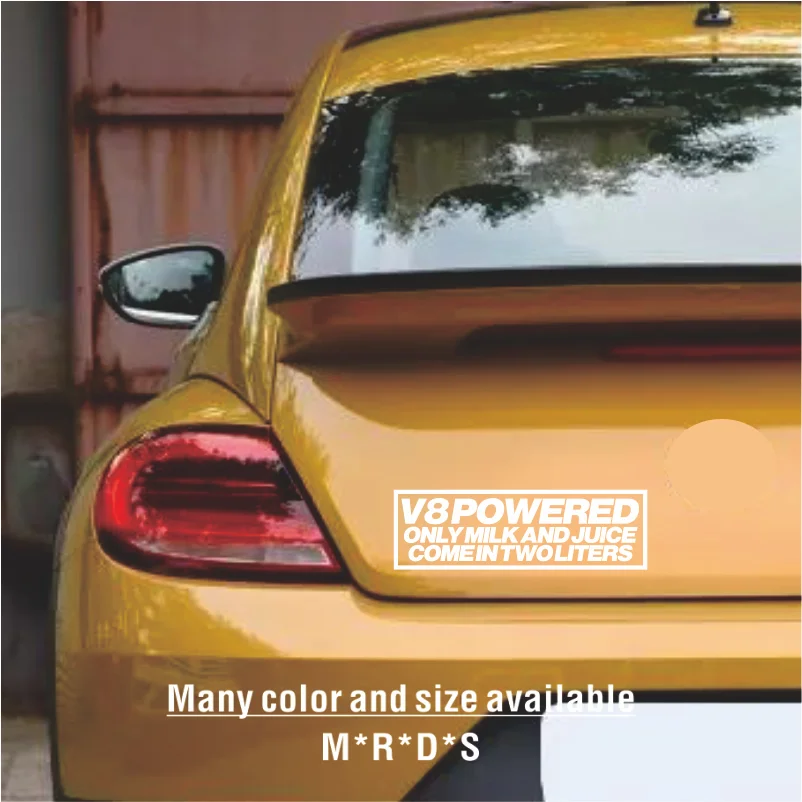 Mult tamaño y COLOR V8 jugo de leche alimentado 2 litros pegatina divertida carrera Mustang Jdm deriva calcomanía palabras pegatina de coche