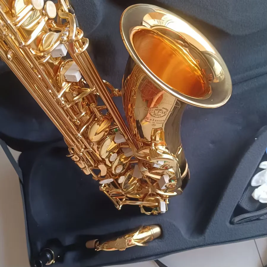 Brand-new Tenor Saxophone Bb tuned gold brass one to one engraved pattern jazz instrument with Case accessories