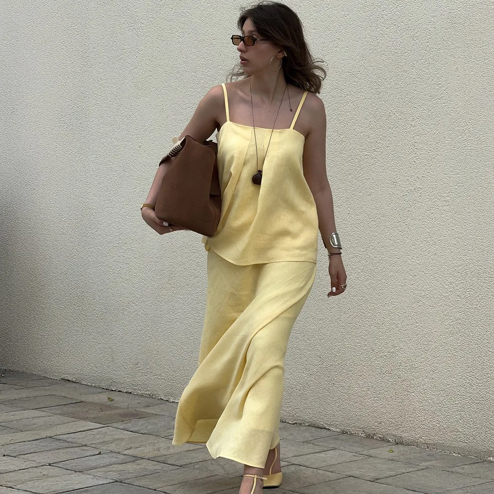 Woman 2 Piece Set Outfit 2026 New Summer Suspender Fishtail Skirt Solid Color Backless Sleeveless Slim Temperament Off Shoulder