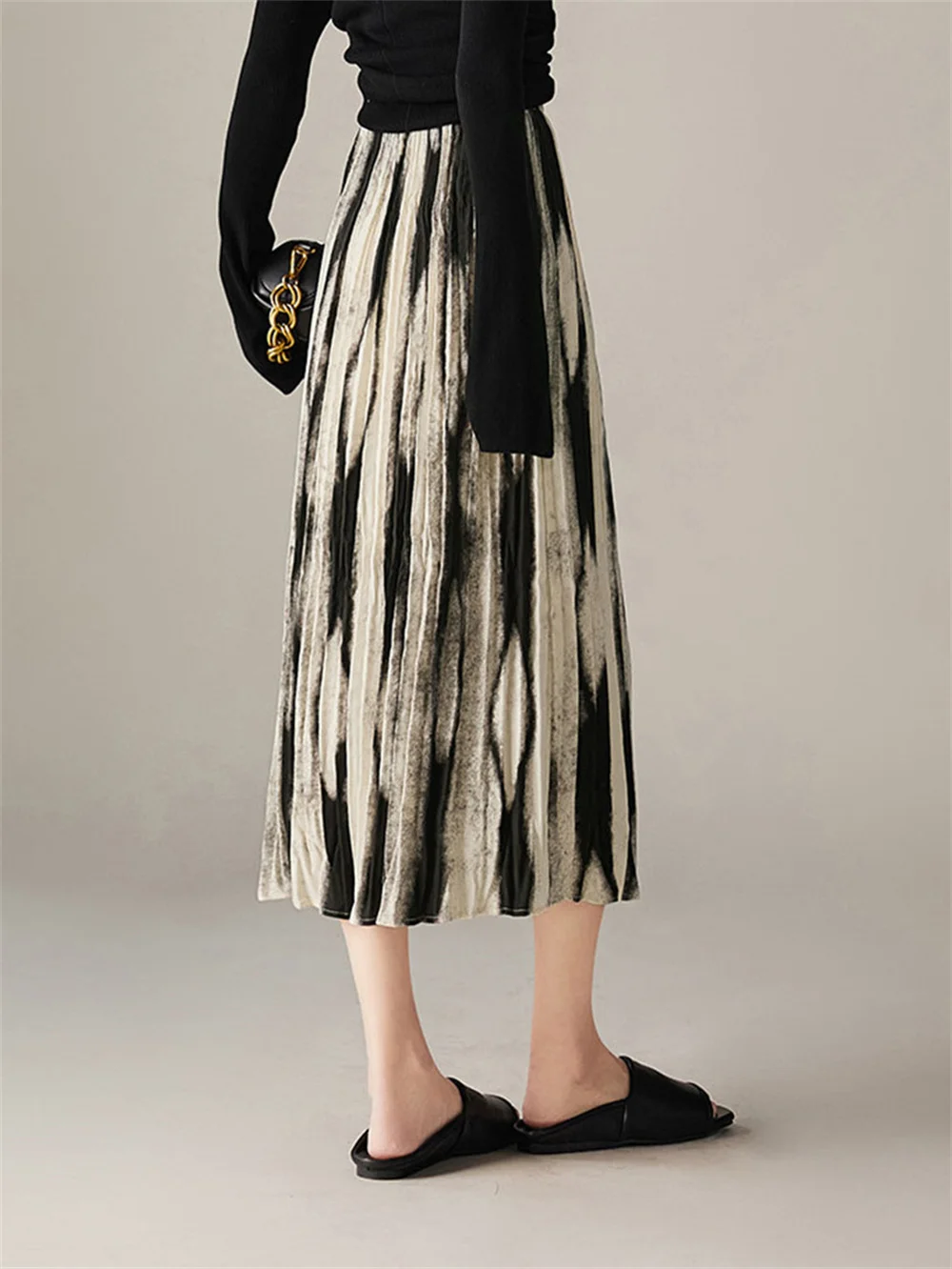 Woman Clothes Lssey Miyake Pleated Spring Summer Fashion Smudge Gradient Printing High-grade Elastic High Waist Skirt Long Skirt