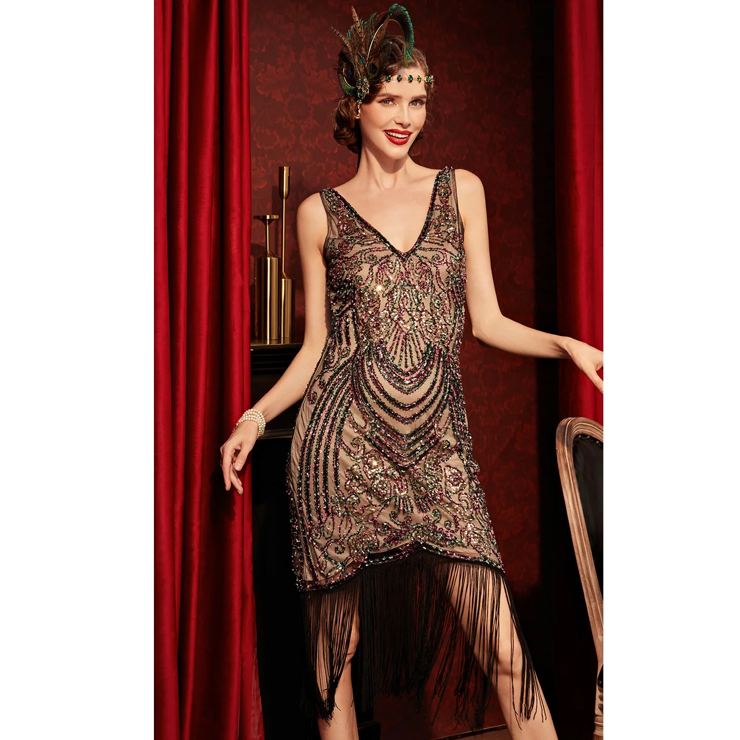 Women's 1920s Flapper Dress Vintage Swing Fringed Gatsby Roaring 20s Ladies Dress