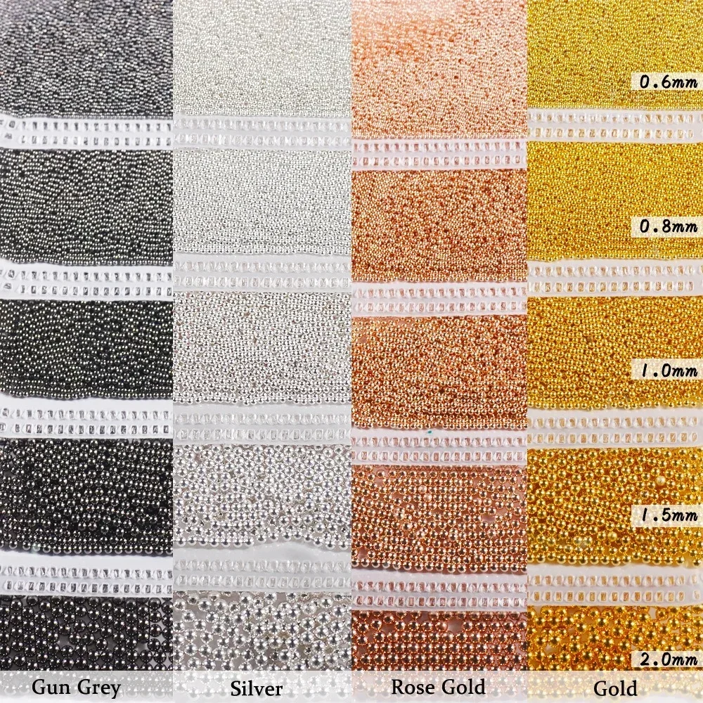 Dekoracje do paznokci 3D z dżetami, koraliki kawiorowe ze stali nierdzewnej o średnicy 0,6 mm - 2 mm, narzędzie do manicure, różowe złoto, szary srebrny