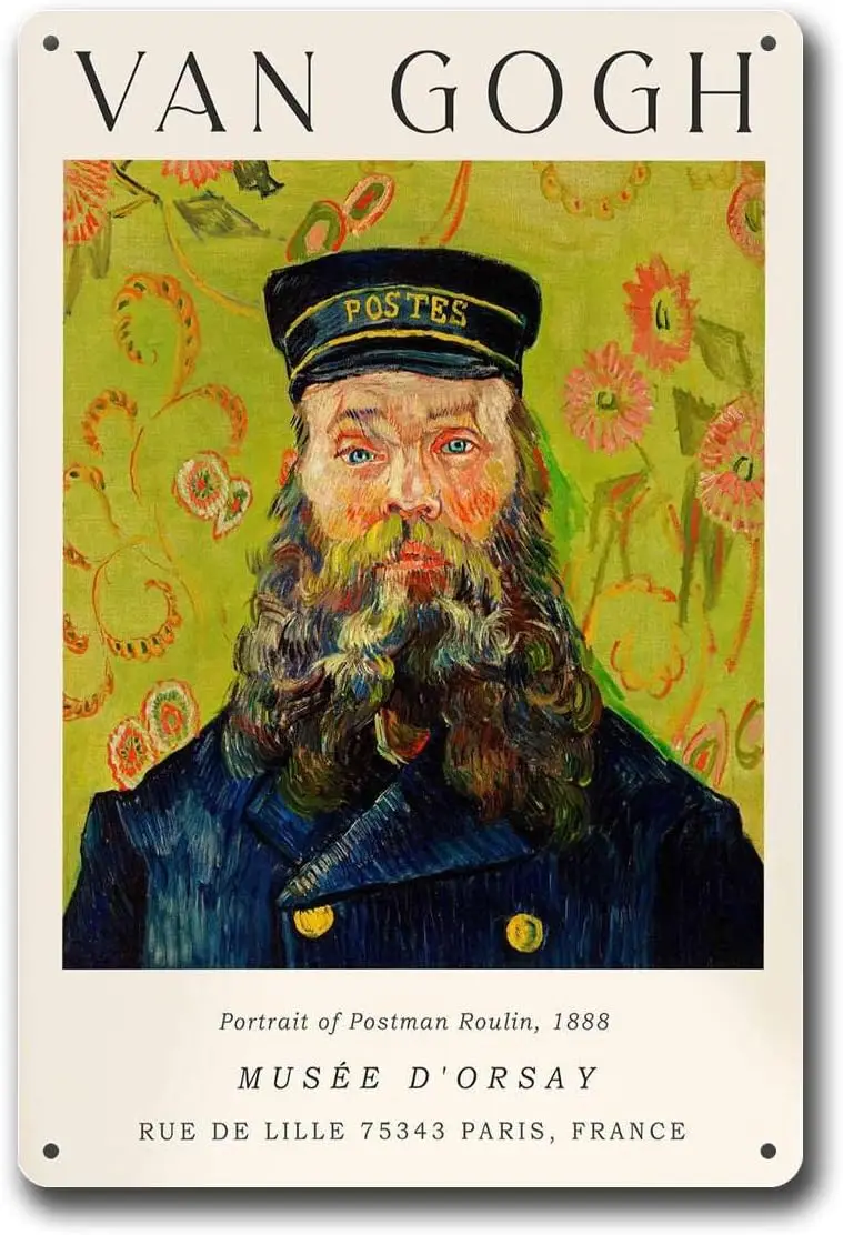 Metal Tin Signs Vincent Van Gogh Van Gogh Portrait Postman 1888 Van Gogh Sunflower Metal Signs 8x12inch Tin Sign