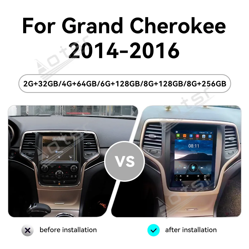 10.4 بوصة أندرويد 13 CarPlay راديو السيارة لجراند شيروكي 2014-2016 شاشة تعمل باللمس مشغل وسائط متعددة نظام تحديد المواقع والملاحة DSP 4G #2