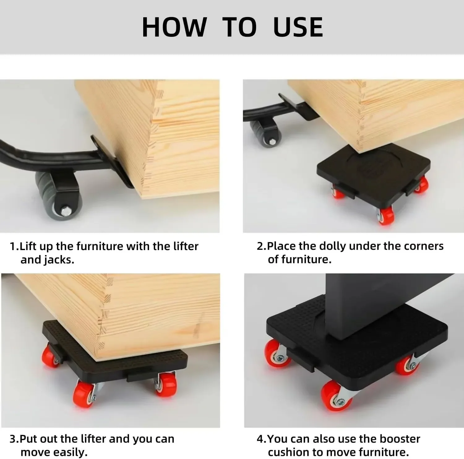 5-Wheel Heavy Duty Furniture Mover Dolly Set with Lifter 360° Rotation - Furniture Dollies for Easy Moving of Heavy Items