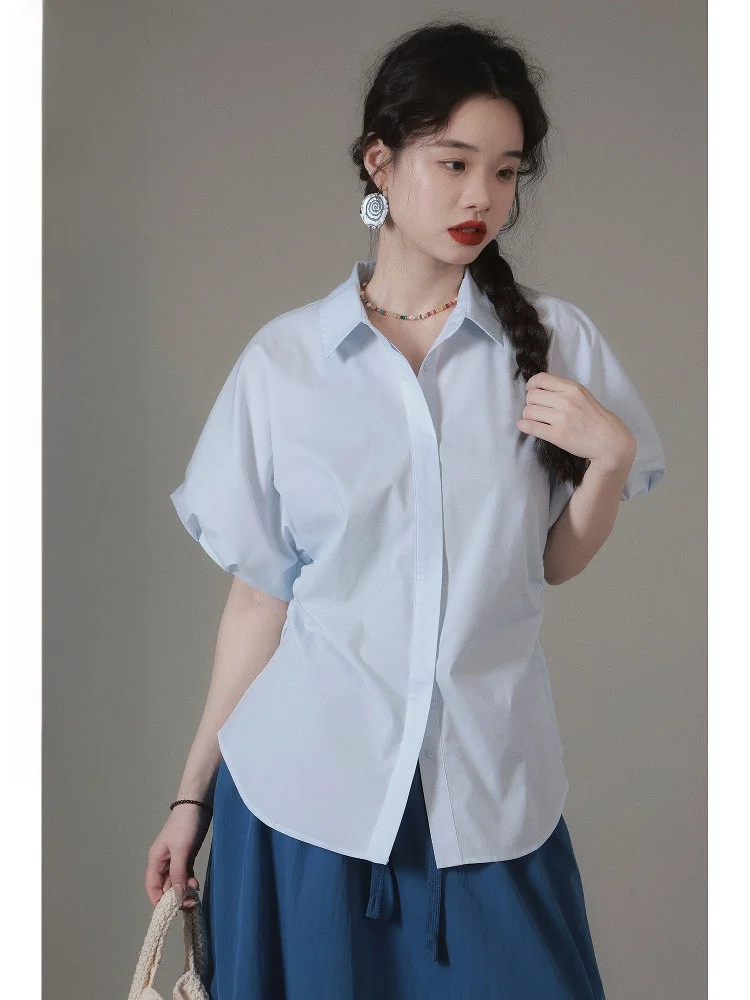 

Blue ort Sve irt Ivy Yang Women's Summer New Sle Small Capital Commute Matching Blue irt French Sle Polyester Co...