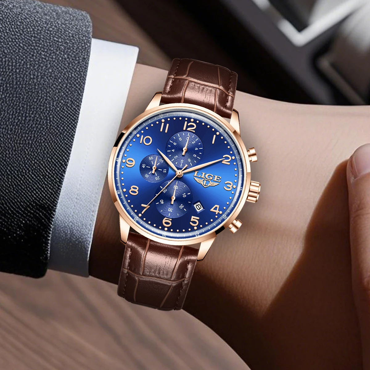 2026 LIGE luxury Men's watches Casual Business Waterproof Clock Simple Quartz Leather Calendar Watches for Men reloj hommes+BOX