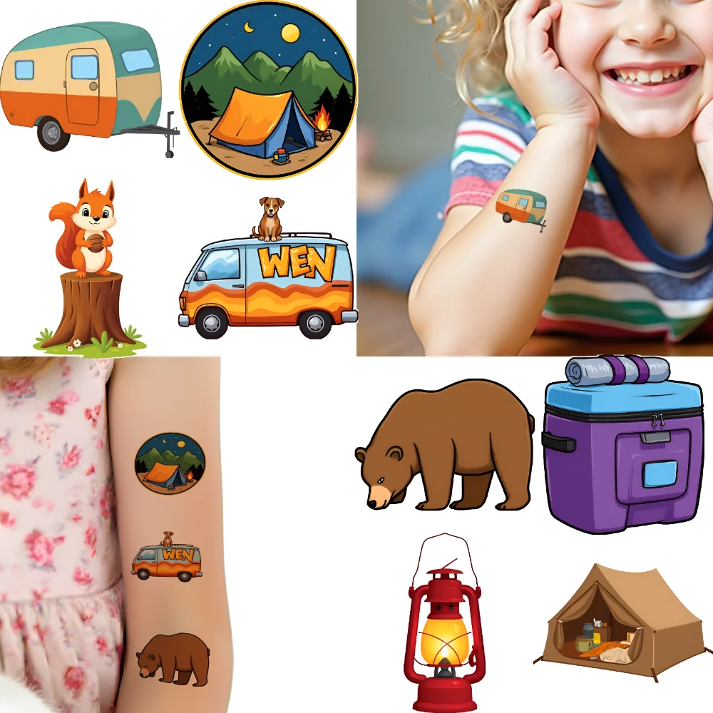 

63pcs Temporary Tattoo Hiking Boot Temporary Tattoo Stickers Camping Tent Backpack Waterproof Long-lasting Body Stickers For