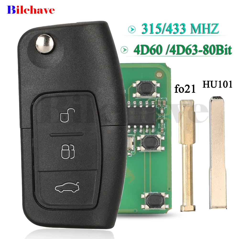 

Чип jingyuqin 4D60/4D63, 315/433 МГц, дистанционный ключ с функцией бесключевого доступа для Ford Focus Mondeo C Max S Max Galaxy Fiesta Fob, 3 кнопки