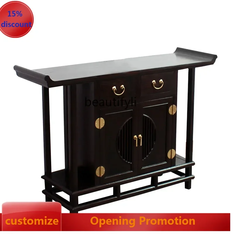 ss8350 Modern new Chinese style foyer solid wood table end view table old elm zen partition cabinet black walnut warped head cab