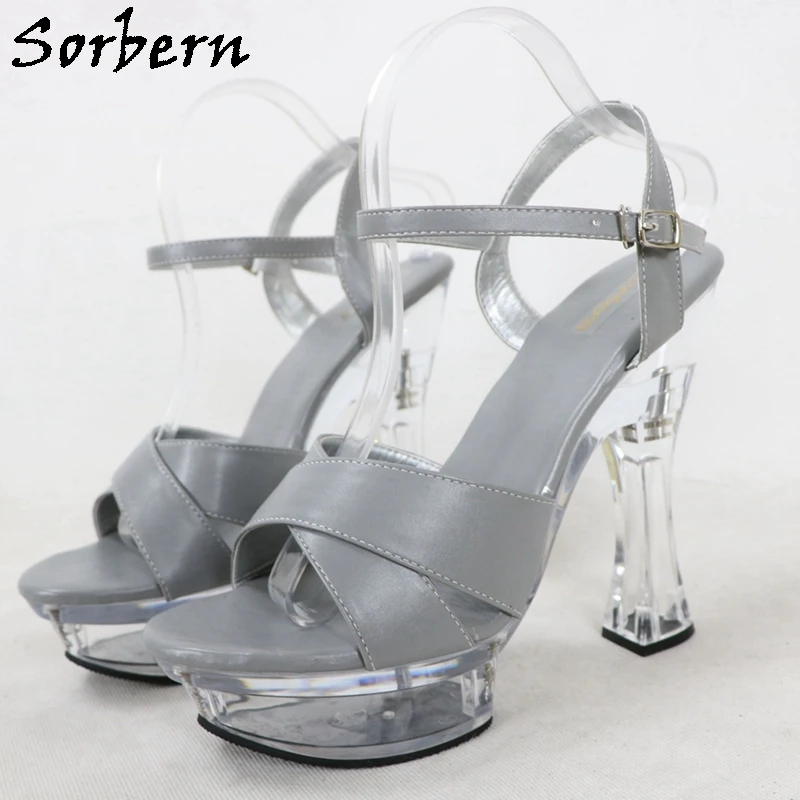 

Sorbern 14Cm Transparent Block High Heel Sandals Cross Strap Slingback Summer Style Perspex Heeled Shoes Custom Multi Colors