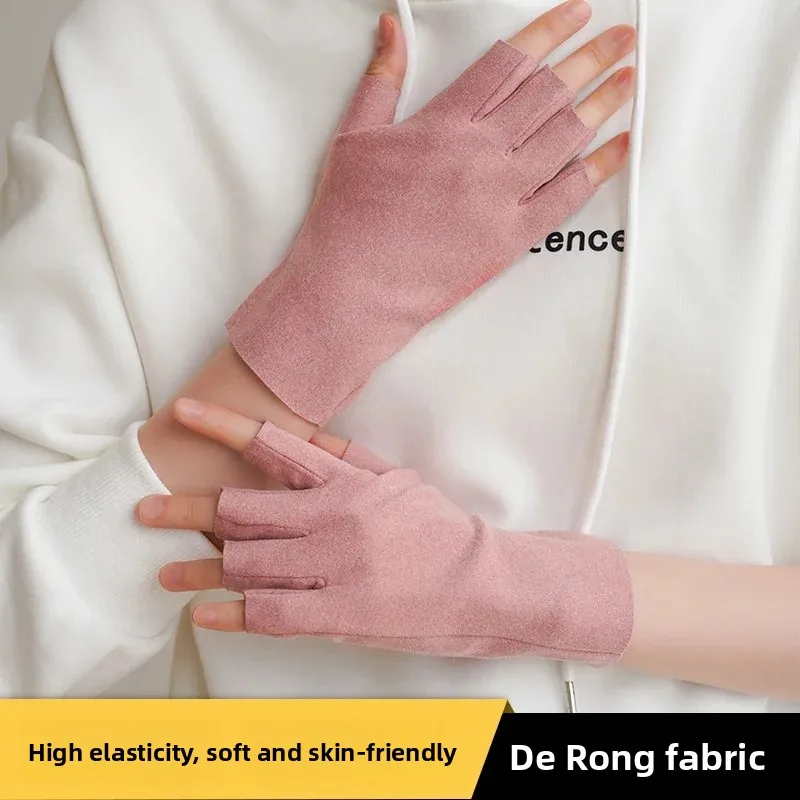 Women's Winter Half Finger Gloves Thin Writing Gloves Warmth Velvet Fingerless Gloves for Typing And Writing