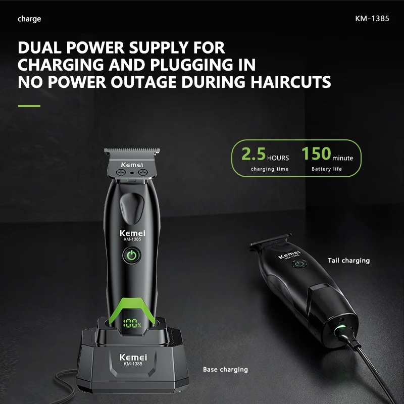 Kemei Clippers Professional Hair Clippers External Rotor Brushless Motor Hair Trimmers 7500RPM Hair Clippers Men KM-1385