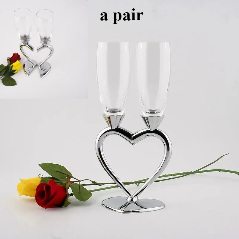 

2pcs Heart-shaped Crystal Champagne Glasses Set,Wedding Gifts Party Couple Pairs, Wine Accessories Tall Glasses Whiskey Glasses