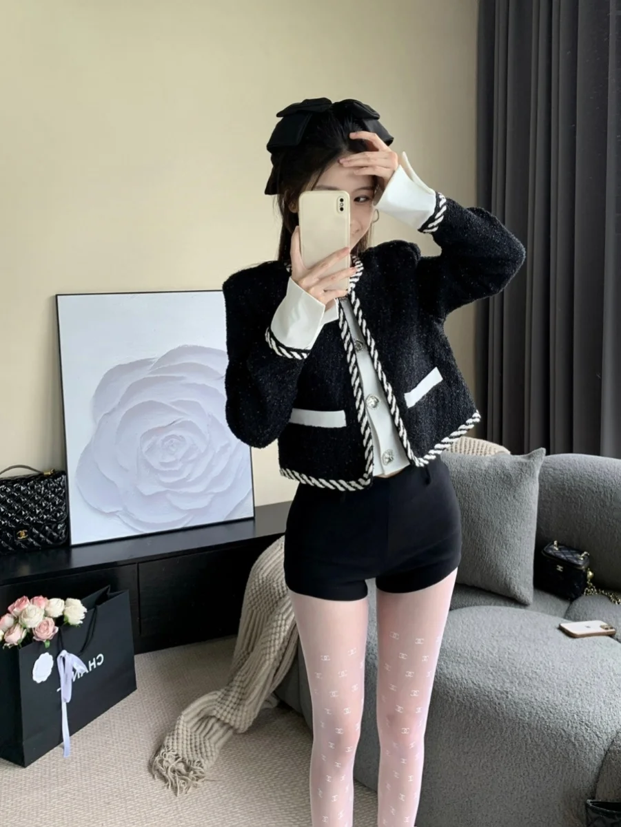 

Элегантный шерстяной кардиган для женщин: модный, с цветовыми блоками, в стиле Ladylike, на пуговицах, приталенный крой, осенняя верхняя одежда