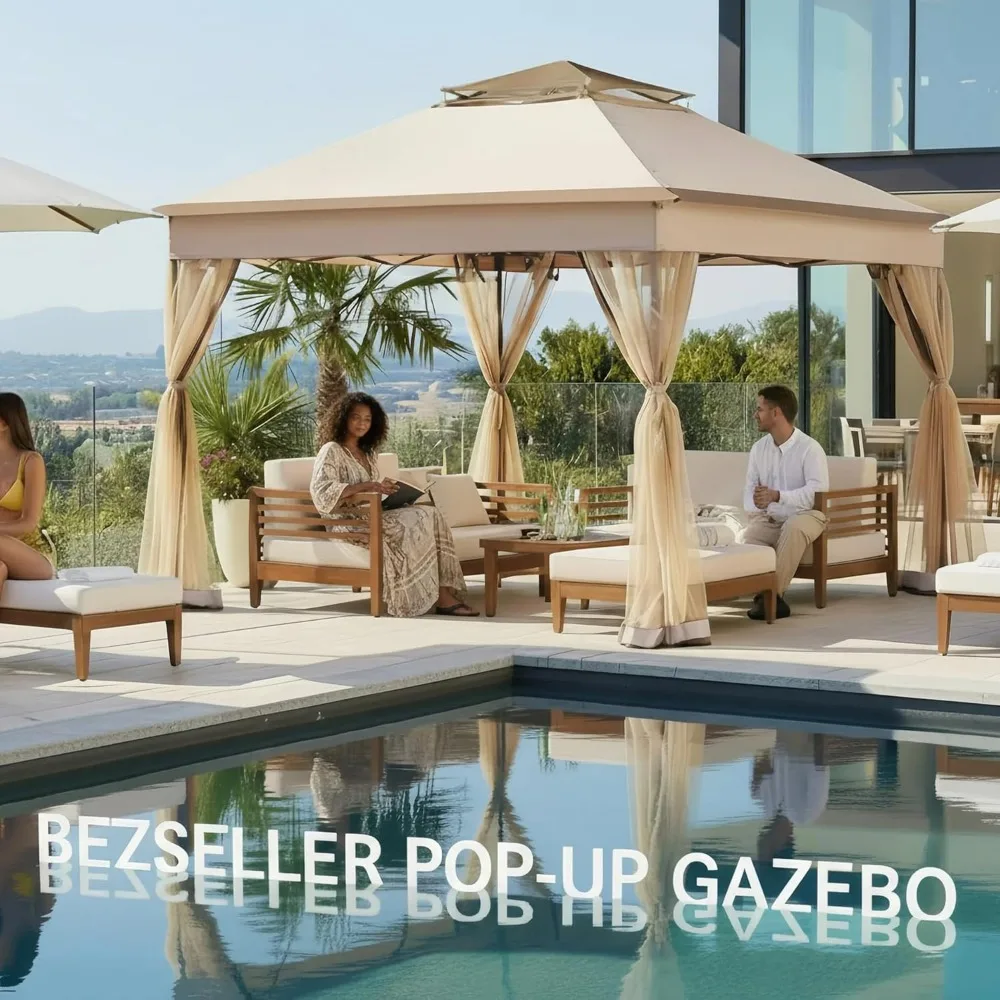 Выдвижная альтанка 11x11 для быстрой установки с москитной сеткой — водостойкий уличный навес для использования в патио, саду и на заднем дворе