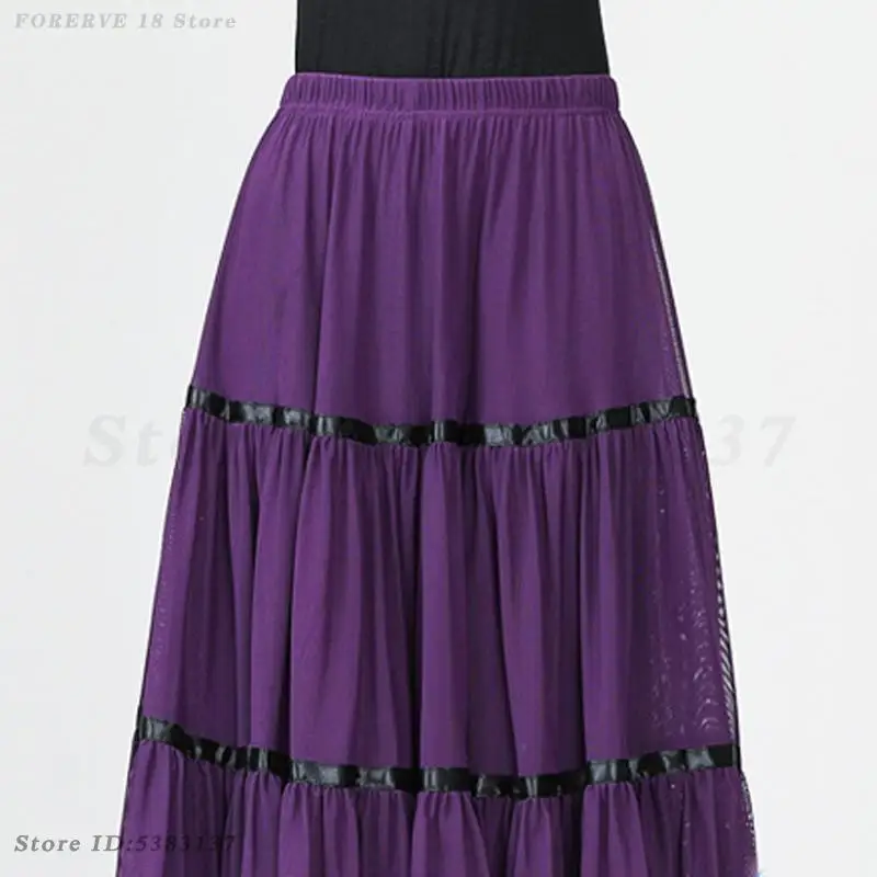 Faldas de malla de bailarina elegante para adultos, faldas grandes con vuelo para mujer, danza moderna, vals, Jazz, Tango, práctica de salón, falda de media gasa para entrenamiento