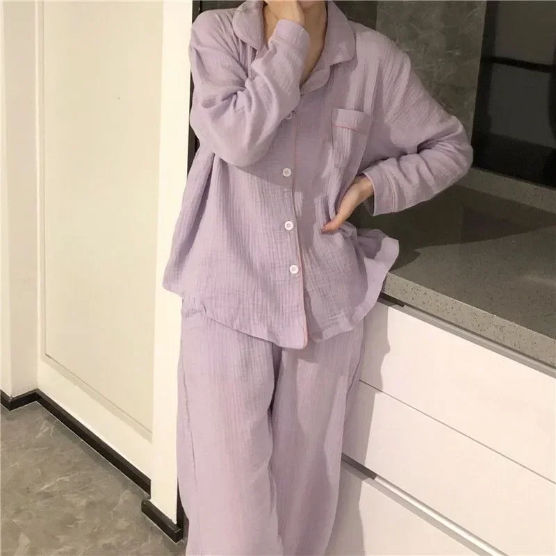 

Nightwear Two Blouses Autumn Pyjamas Sleeve Set Women Home Pants Long S Piece Loungewear For Solid Casual Pajama