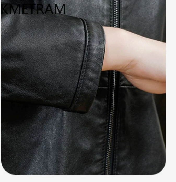 Veste en cuir véritable en peau de mouton pour femme, vestes courtes avec capuche, vêtements d'extérieur noirs, mode d'hiver, 100%, 2024