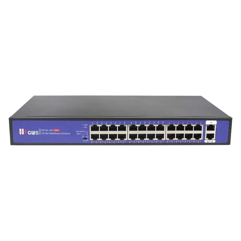 DC48V ODM 10/100M 24 Ports PoE with Gigabit Uplink RJ45 Port VLAN AI PoE Network Switches in Stock