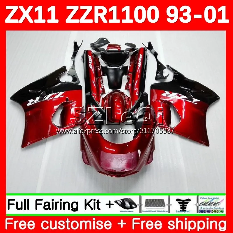 ZX-11R For KAWASAKI NINJA ZZR 1100 ZX11 R ZX11R Pearl red 93 94 95 96 97 114No.6 ZX 11R ZZR1100 1998 1999 2000 2001 Fairing