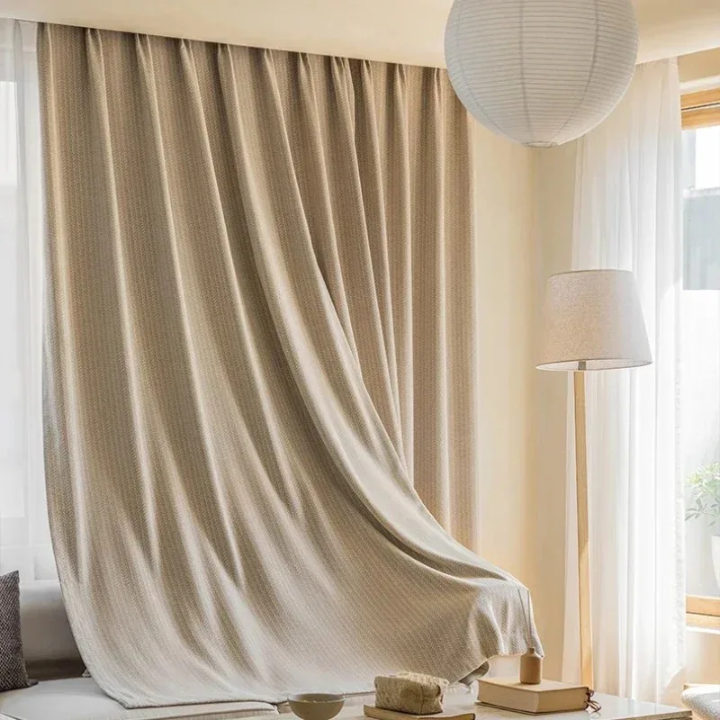 

Simple Modern Curtain for Living Room Bedroom Dining Room Luxury Jacquard Thickening Blackout Bay Window Custom White Tulle。