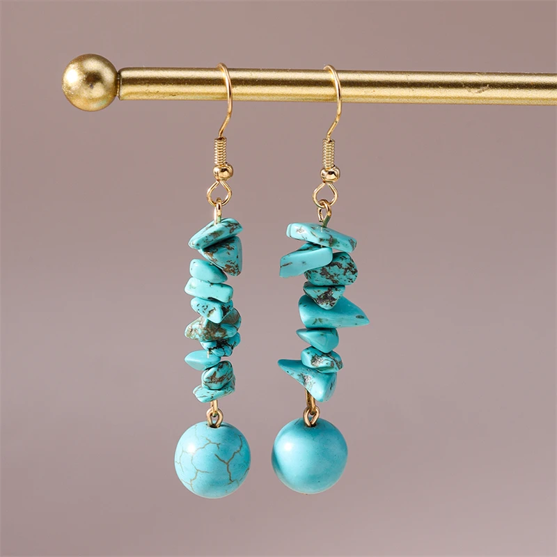 Modische, handgefertigte Ohrringe mit türkisfarbenen Perlen, ideal für Damen und Mädchen, als Schmuck für Partys und Festivals, ein tolles Geschenk. – Detail 2
