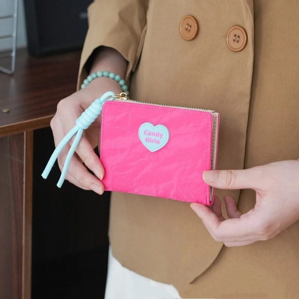 Niedliche kurze Geldbörse mit mehreren Kartenfächern und Herzform, Cartoon-Herz-Kartenhalter, Geldbeutel für Studenten