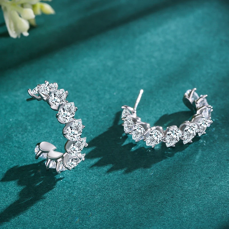 Ailmay Real 925 Sterling Silver Luxury Water Drop Shape Shining Zircon Stud Earrings For Women Classic Wedding Fine Jewelry Gift