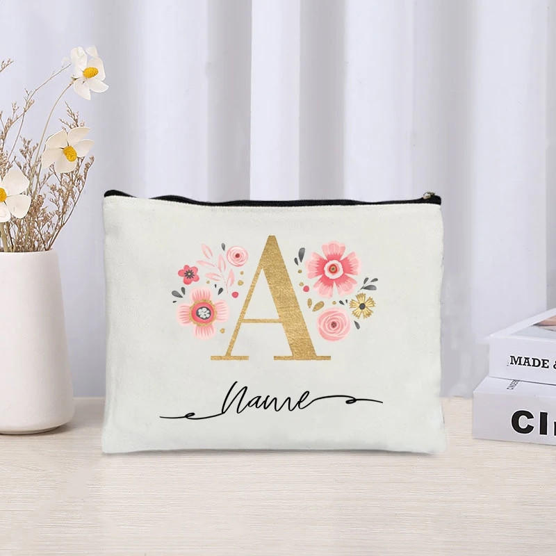 Customized Personalized Name Canvas Cosmetic Bag Bridesmaid Outdoor Travel Beauty Women Makeup Bag Bachelor Party Lipstick Bag