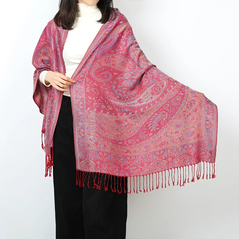 

Paisley Jacquard Scarf Luxury Women Silky Pashmina Shawl Ethnic Cotton Print Scarves Soft Long Tassel Bufandas Wraps