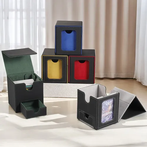Imagen 1 del producto Caja de cuero para tarjetas MTG con 2 pantallas de comandante, almacenamiento de tarjetas impermeable de doble capa, puede contener más de 200 tarjetas de protección de doble capa