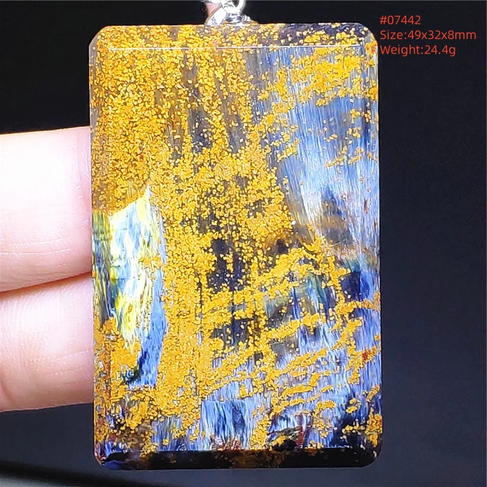 Natural Blue Yellow Pietersite Rectangle Pendant 249x32x8mm Women Men Pietersite Namibia Necklace Jewelry AAAAAA