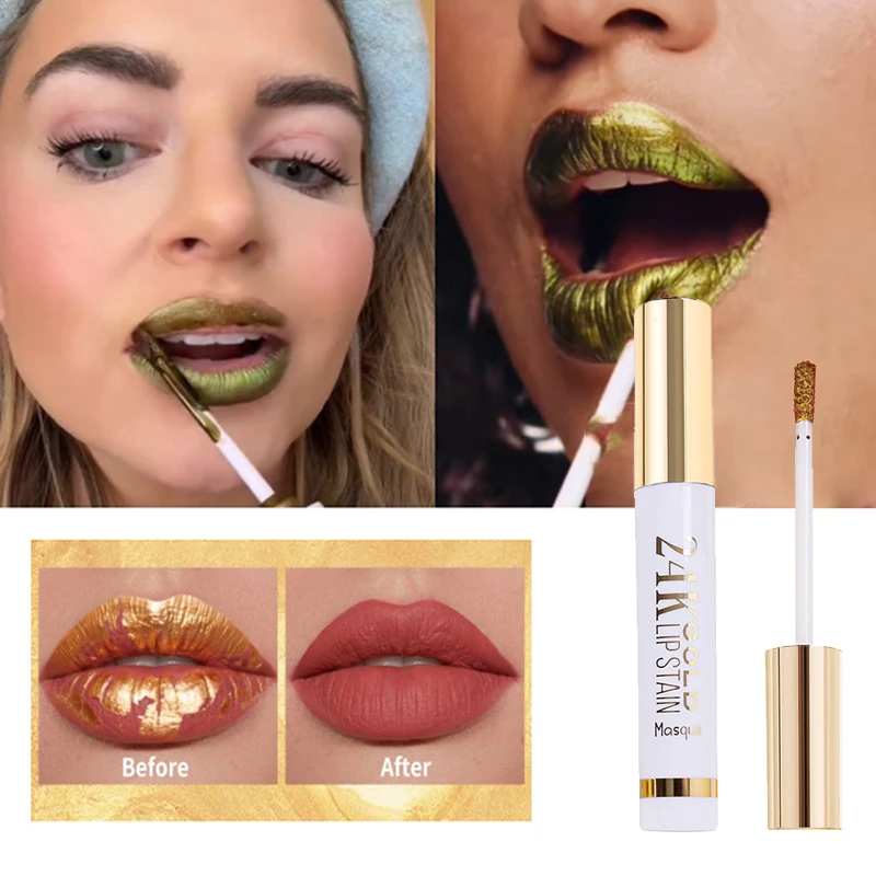 24k ouro brilho labial rasgo filme labial de longa duração à prova dwaterproof água lábio esmalte antiaderente copo tingido lábio mancha cor batom maquiagem feminina