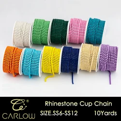CARLOW SS6-SS12 Shiny Mocha Multi Color Glass Rhinestones Cup Chain AAAAA 10 Yards Stone Chain for Clothes Decoration DIY