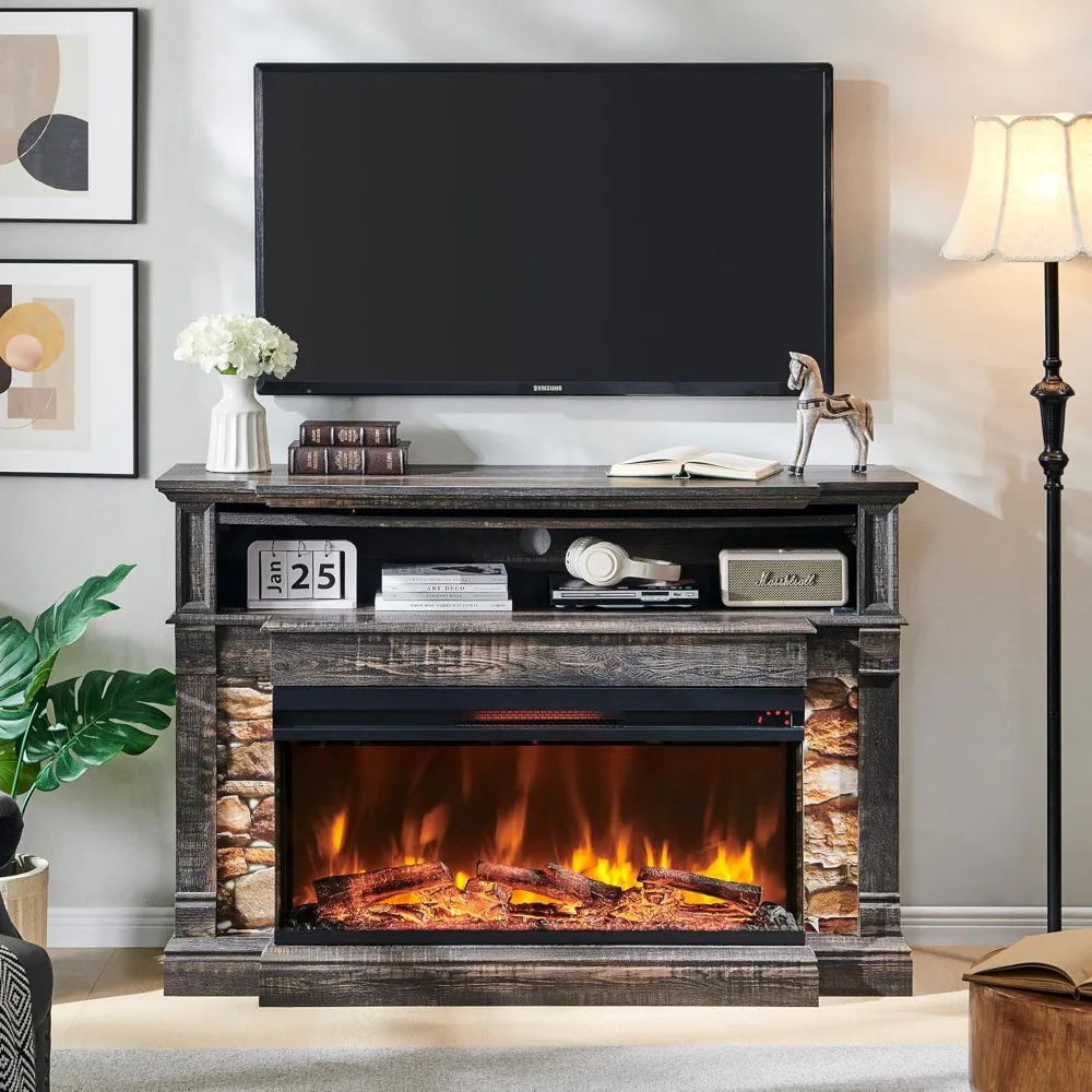 

OKD 52" Electric Fireplace with Mantel, Freestanding Fireplace Heater TV Stand with 36" 3-Side Glass Insert for TVs Up to 65" wi