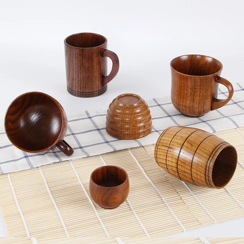 Jujube-taza de madera hecha a mano para café, agua, té, cerveza, jugo, leche, tazas de bebida con asa, taza de cerveza, regalo Retro