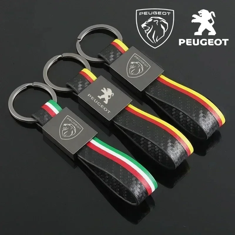 Leather Car Keychain Key Ring Holder Gift Pendant for Peugeot 107 108 206 208 301 306 307 308 407 408 508 2008 3008 4008 5008