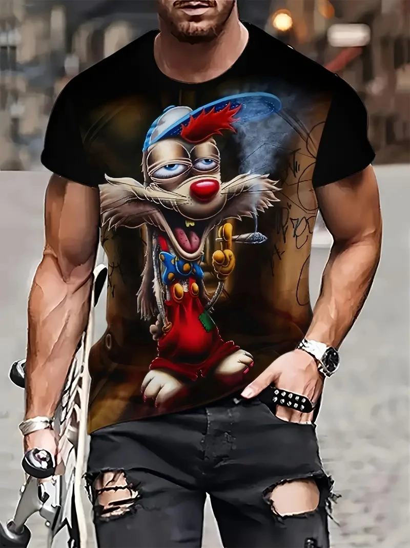 Summer Men's Outdoor Casual Breathable T-shirt Short Sleeve Cartoon Animal Printed Pattern Large Oversize Loose Men's T-shirt image 4