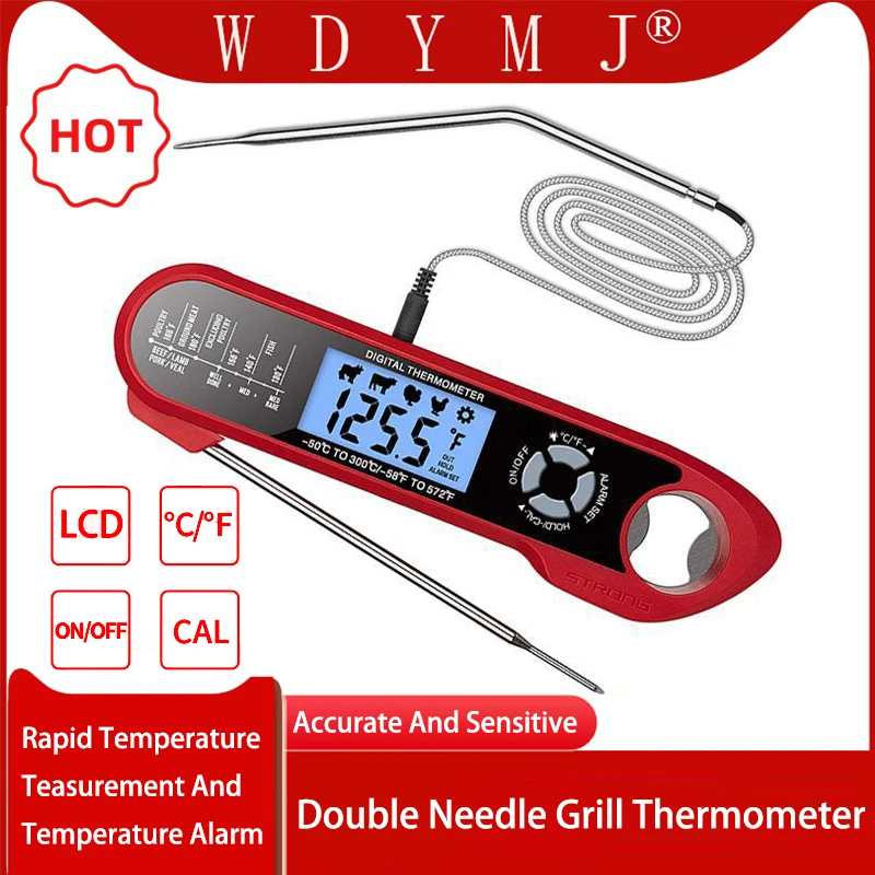 Meat Food Thermometer Dual Probe with Waterproof  Auto Off and Alarm Function Digital Instant Read Thermometer for Oven Grilling