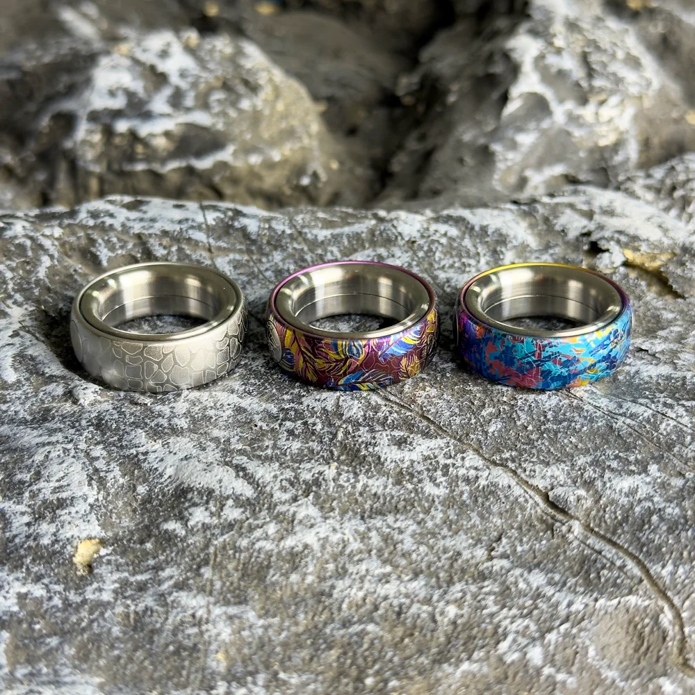 Color Titanium Pavilion Titanium Alloy [Ratchet Ring] Titanium Alloy Finger Gyroscope EDC Stress Relief Toy (Inner Diameter 2cm)
