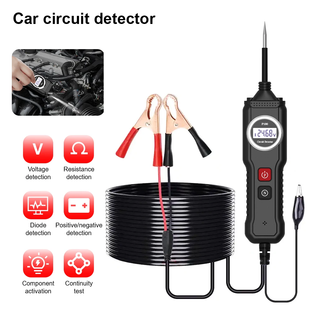 

Car Circuit Tester 5V-40V Battery Electrical System Diagnostic LCD Display Resistance Voltage Positive Negative Detection
